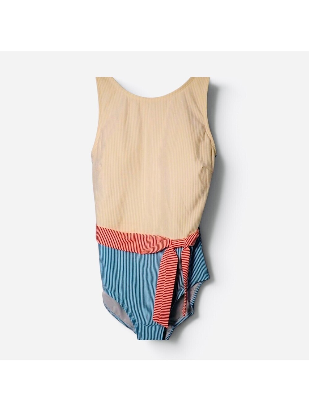 Lands' End Yellow Blue Red Swimsuit Seersucker High Neck Size 10 Long